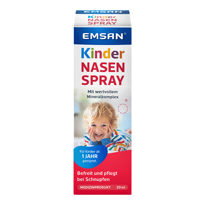 Emsan Kindernasenspray Die Packung des Emsan Kindernasenspray